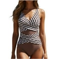 thumbnail image 2 of Sakmal One Piece Swimsuits for Women Tummy Control Bathing Suit Brown Summer V Neck Womens Swimsuit L, 2 of 5