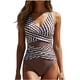 thumbnail image 1 of Traje de baño de una pieza para mujer, conjunto de bikini para mujer, costuras a rayas, color liso, con almohadillas en el pecho, sin soporte de acero, traje de baño de bikini con cuello colgante para, 1 of 4