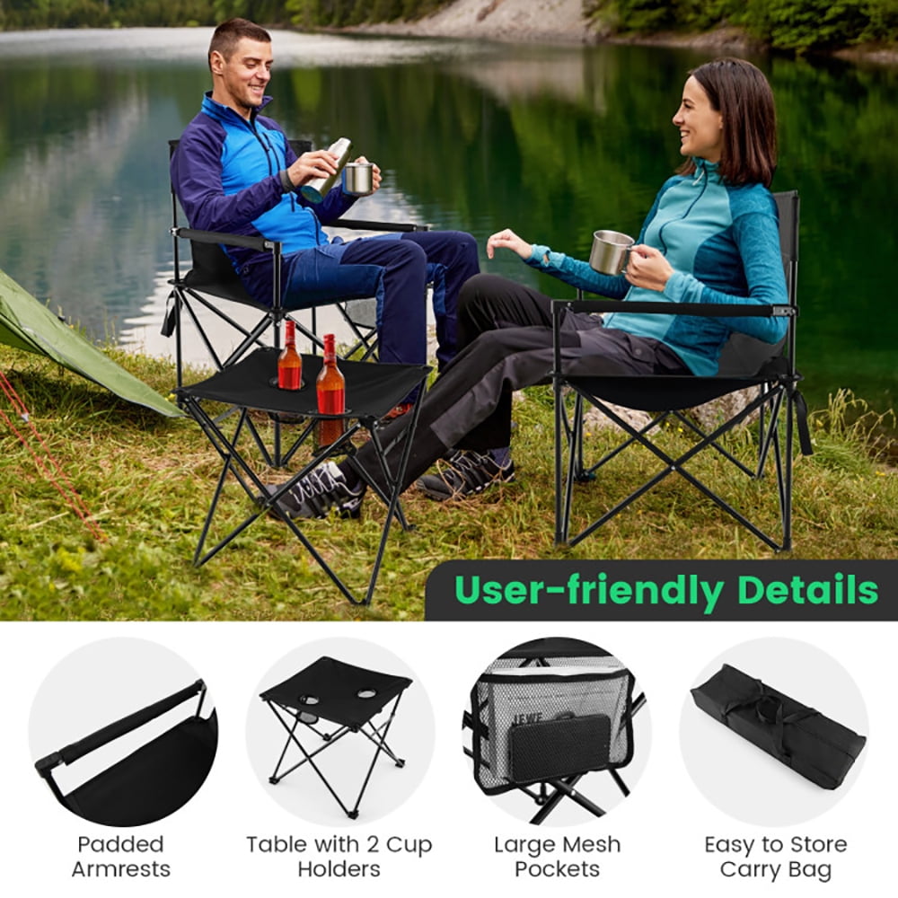 Aimee Lii Outdoor Folding Camping Chairs and Table Set with Carrying Bag, Portable Chairs for Adults, Black