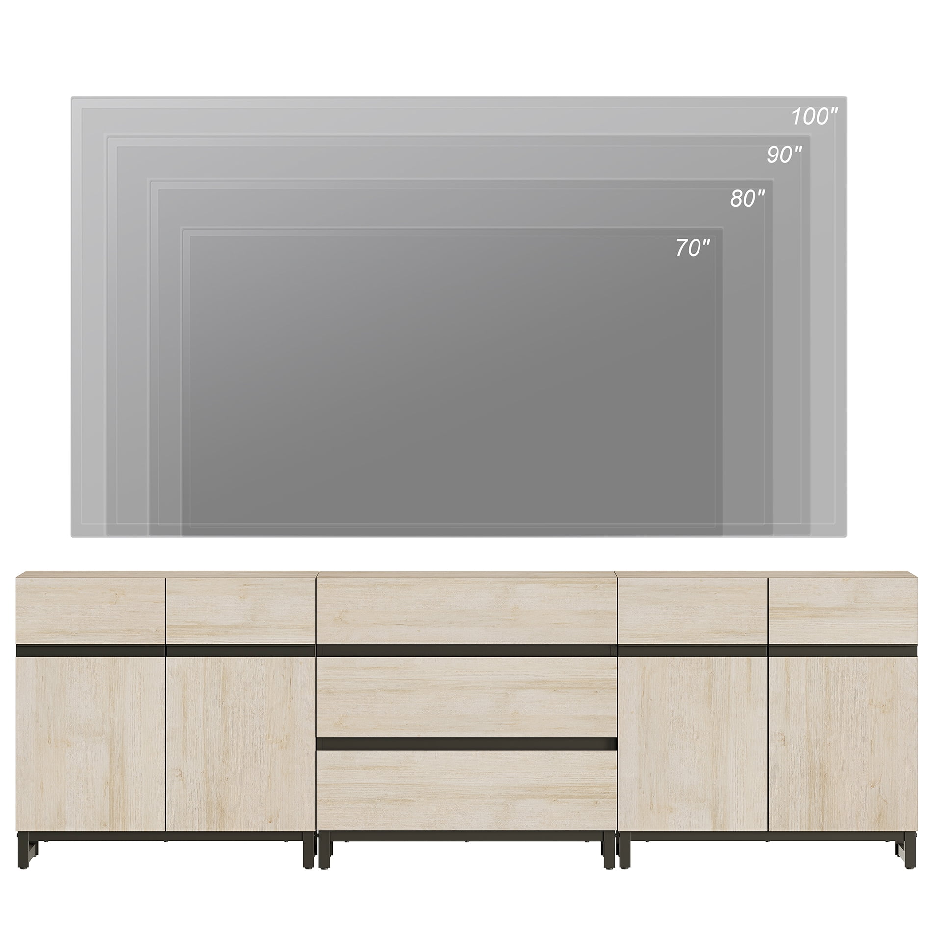 WAMPAT Modern TV Stand for TVs up to 100 inch, 3 in 1 TV Console with Adjustable Shelves and 3 Drawers, Media Console for Living Room,Bedroom, Beige