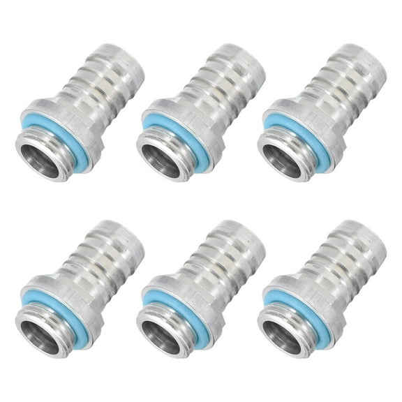 Uxcell Hose Barb Fittings G1/4 x 12mm Thread Male Aluminum Pipe Fitting Adapter for Water Cooling System Pack of 6