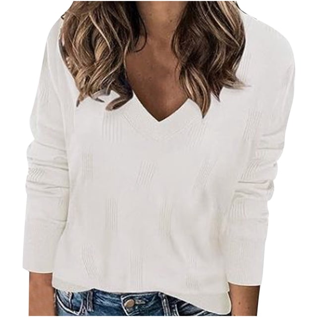 Timegard Hauts pour Femmes Manches Longues Col en V Confortables T-Shirts Unis Automne Décontracté Ample Blouse