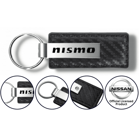 Nissan Nismo Logo Black Carbon Fiber Leather Gun Metal Key Chain Fob Official