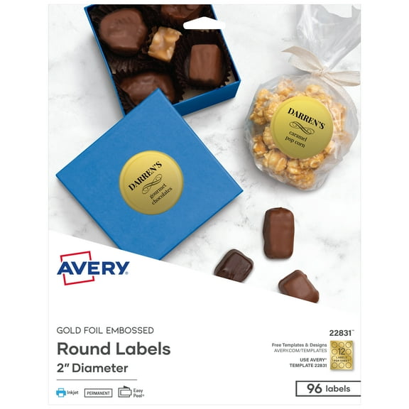 Avery Printable Foil Round Labels, 2", Gold, 96 Labels (22831)