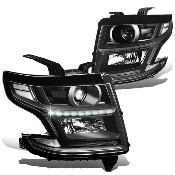 DNA Motoring For 15-20 Chevy Tahoe Suburban Black Clear Corner LED DRL Projector Headlight Pair