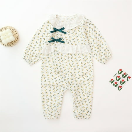 

FZM Christmas Toddler Kids Child Baby Girls Long Sleeve Floral Patchwork Bowknot Romper Jumpsuit Outfits Clothes