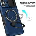 thumbnail image 4 of Case for iPhone 16, with Sliding Camera Cover, with Rotating Finger Ring Holder Magnetic Bracket Hybrid Hand Grip Protective Shockproof Phone Case Cover for iPhone 16 - Royalblue, 4 of 10