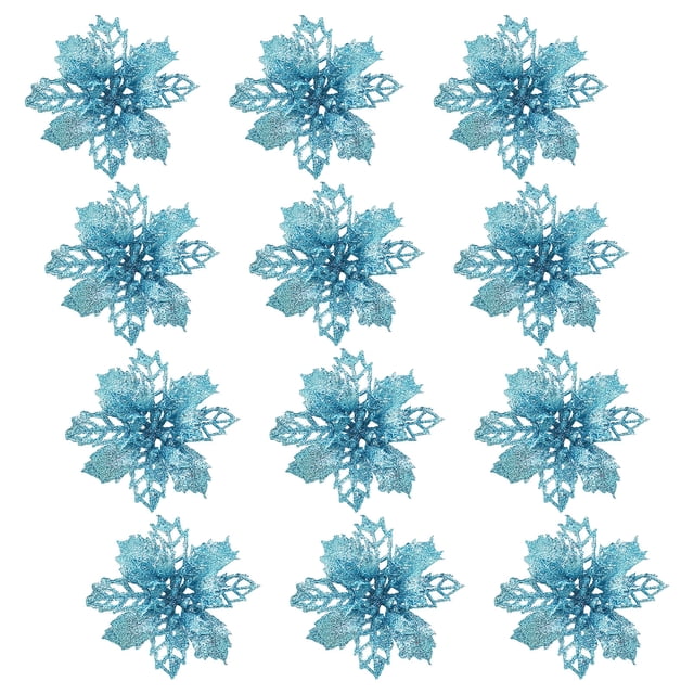 Fiudx Floral Navideño, Plástico Brillante, Elegante Decoración para Árbol, Corona Festiva, Adorno para Caja de Regalo, Ideal para Fiestas En Casa, Ideal para Los Amantes de Las Fiestas. Incluye 12 Pi