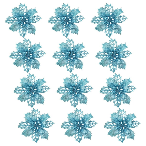 Xihbxyly Flores Navideñas, Adornos Brillantes, Adornos para Coronas Festivas, Elegantes Detalles para Árboles, para Uso En Interiores y Exteriores, Regalo Único, 12 Piezas con Clips