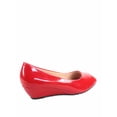 thumbnail image 3 of Fisher-7 Women's Slip On Patent Open Peep Toe Low Wedge Heel Pump Shoes ( Red, 8.5 ), 3 of 3