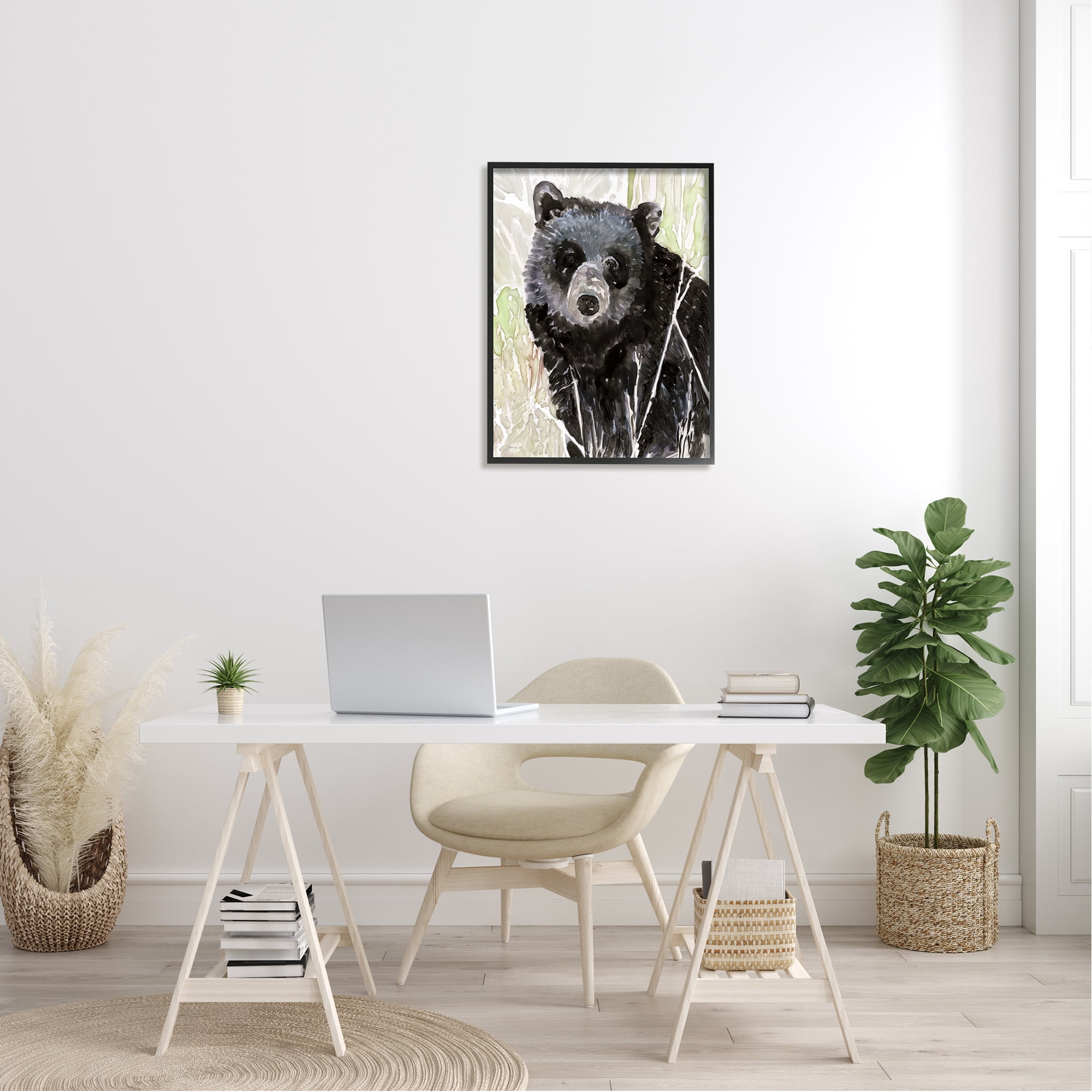 Stupell Industries Painterly Black Bear Abstract Forest Foliage Framed Wall Art, 24 x 30, Design by Stellar Design Studio