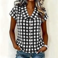 thumbnail image 5 of Jewelreauty Womens Plaid Shirts with Collar Button Down Short Sleeve Blouses Casual Plus Size Cute Summer Tops (S, Black), 5 of 6