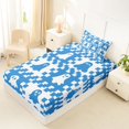 thumbnail image 4 of Manfei Halloween Ghost Twin Sheets 3pcs, Vintage Geometric Checkered Bedding, Blue White,1 Fitted Sheet, 1 Flat Sheet and 1 Pillowcase, 4 of 5