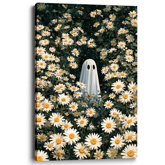 Wallume Store Vintage Ghost Daisy Flower Field Halloween Canvas Wall Art Decor 12x8 Inch