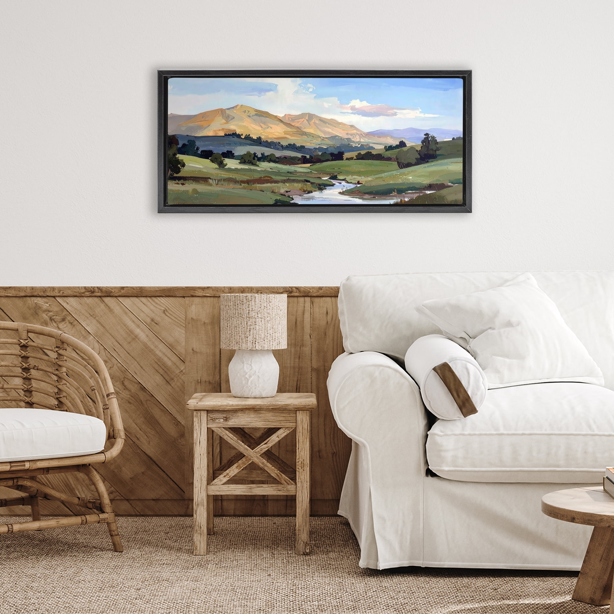 Stupell Industries Winding River Across Valley Black Framed Floater Canvas Wall Art, design by Alonza Saunders