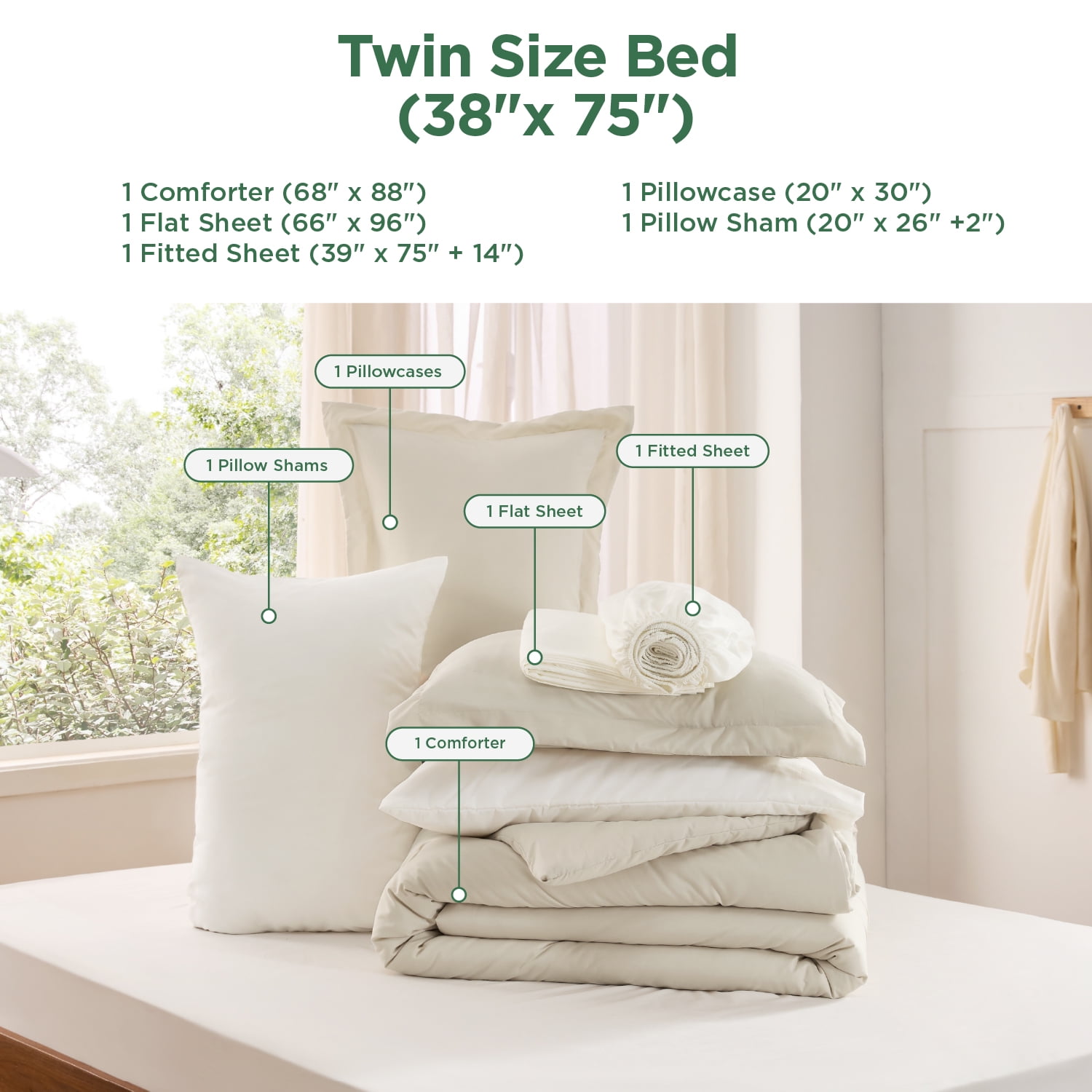 U by Bedsure King Size Comforter Set Beige, 7 Pieces Lightweight Bedding Sets Boho, with Comforter, Sheets, Pillowcases & Shams, 80GSM