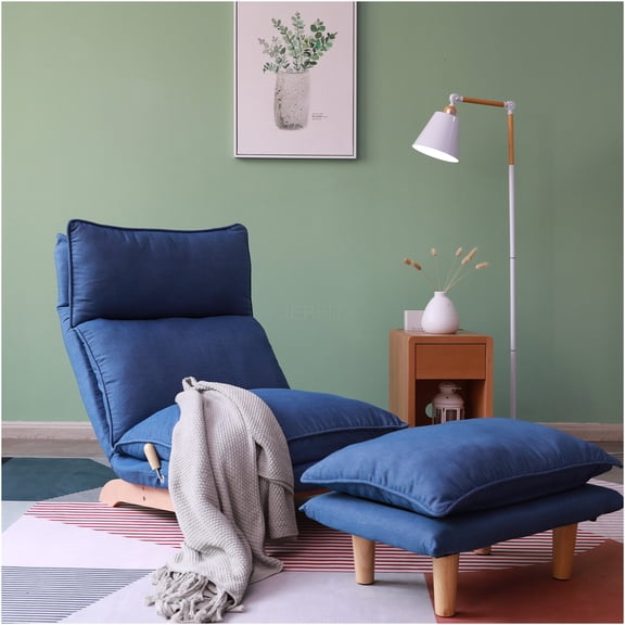 JERFIT Ergonomic Recliner Chair with Lumbar Support, Foldable Lounge Chair for Living Room, Bedroom, Balcony, Dark Blue Functional Sofa Chair