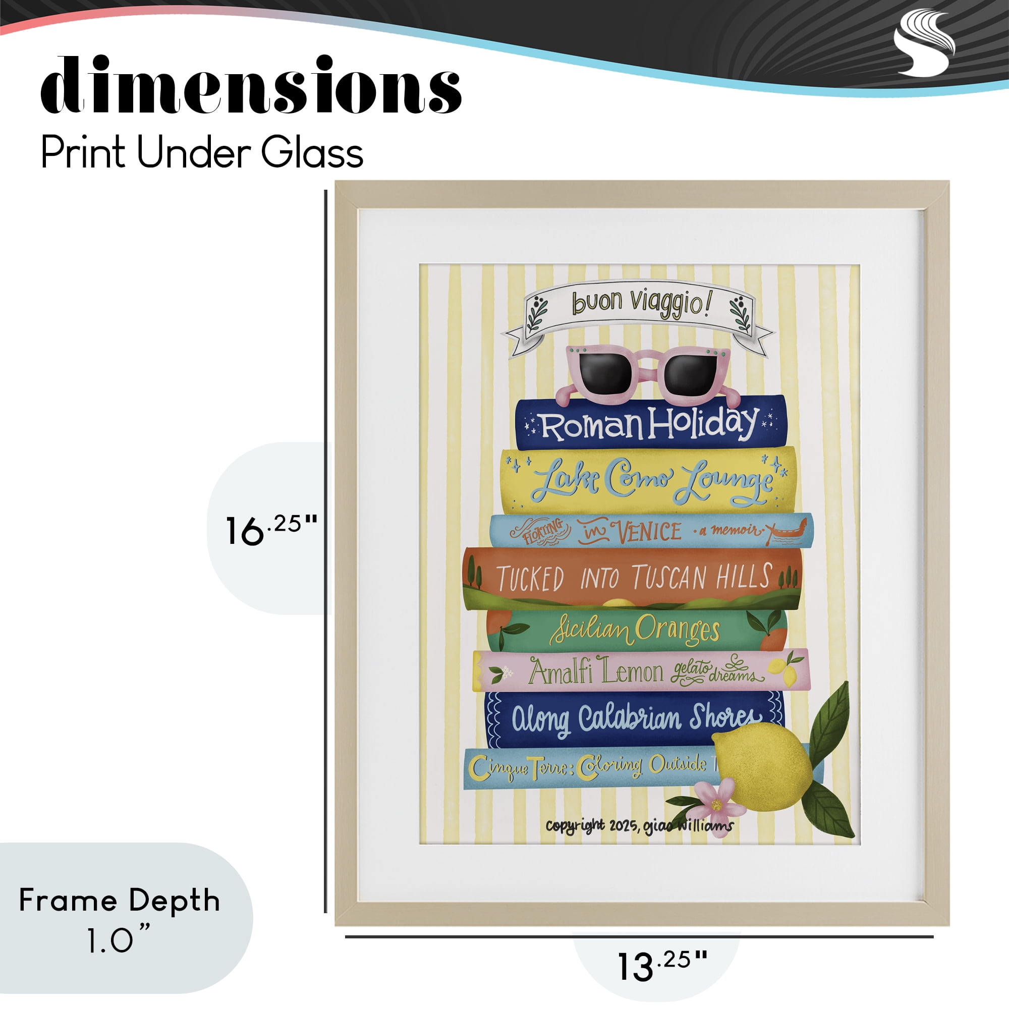 Stupell Industries Buon Viaggio Travel Books Birch Framed Print Under Glass, design by Giao Williams