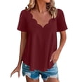 thumbnail image 2 of Womens T Shirts Casual Solid Color Scallops V Neck Women's Tops Comfortable Breathable Short Sleeved V Neck Women's T Shirt Tops for Women, 2 of 6