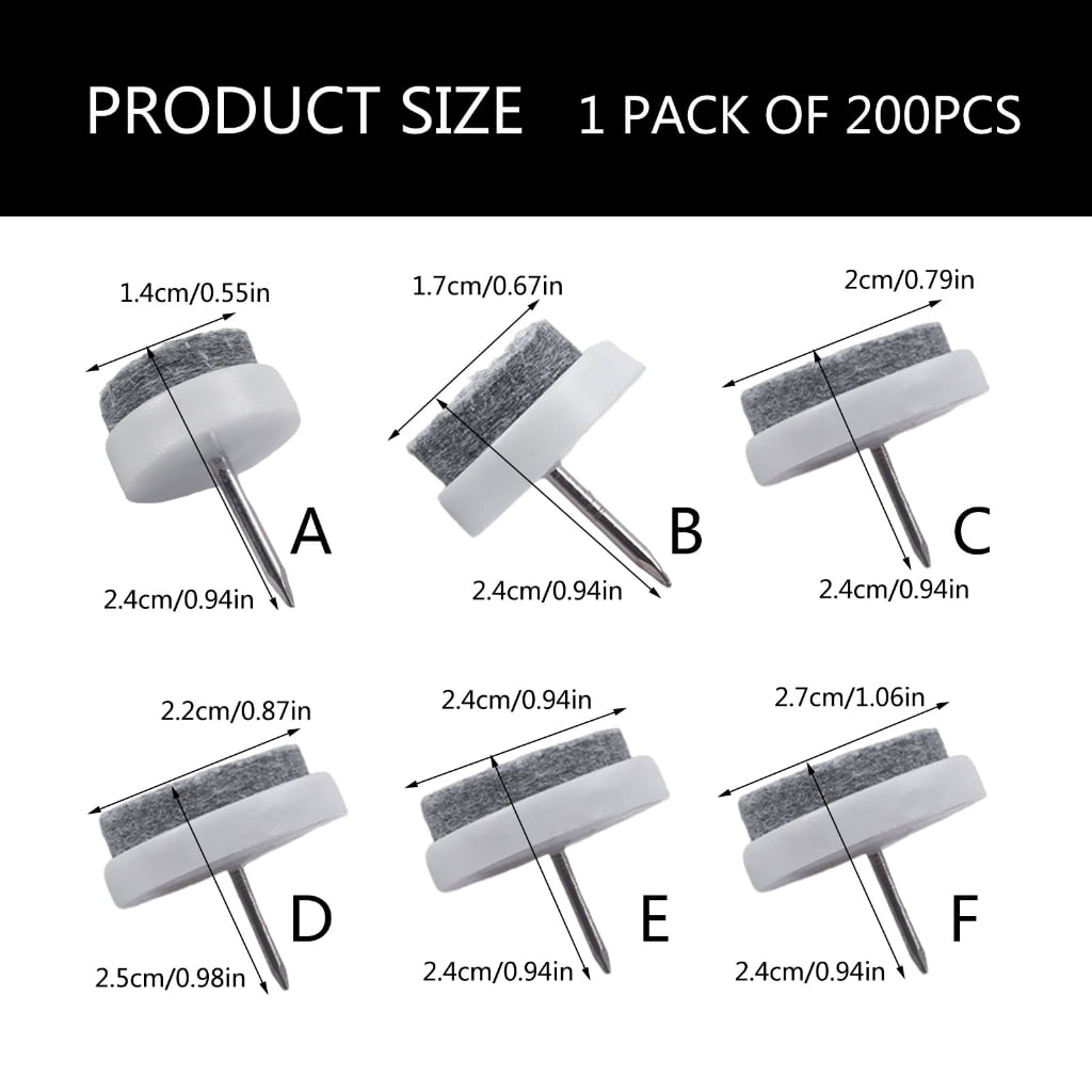 200Pcs Nails-On Noises Reduction Felt Pad Heavy Duty Chair Leg Cushions Furniture Leg Bottom Feet Glides Floor Protector