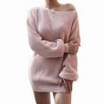 thumbnail image 4 of Women'S Off Shoulder Lantern Long Sleeve Sweater Dress Fall Loose Ribbed Knit Solid Mini Jumper Pullover Dresses Pink M, 4 of 9