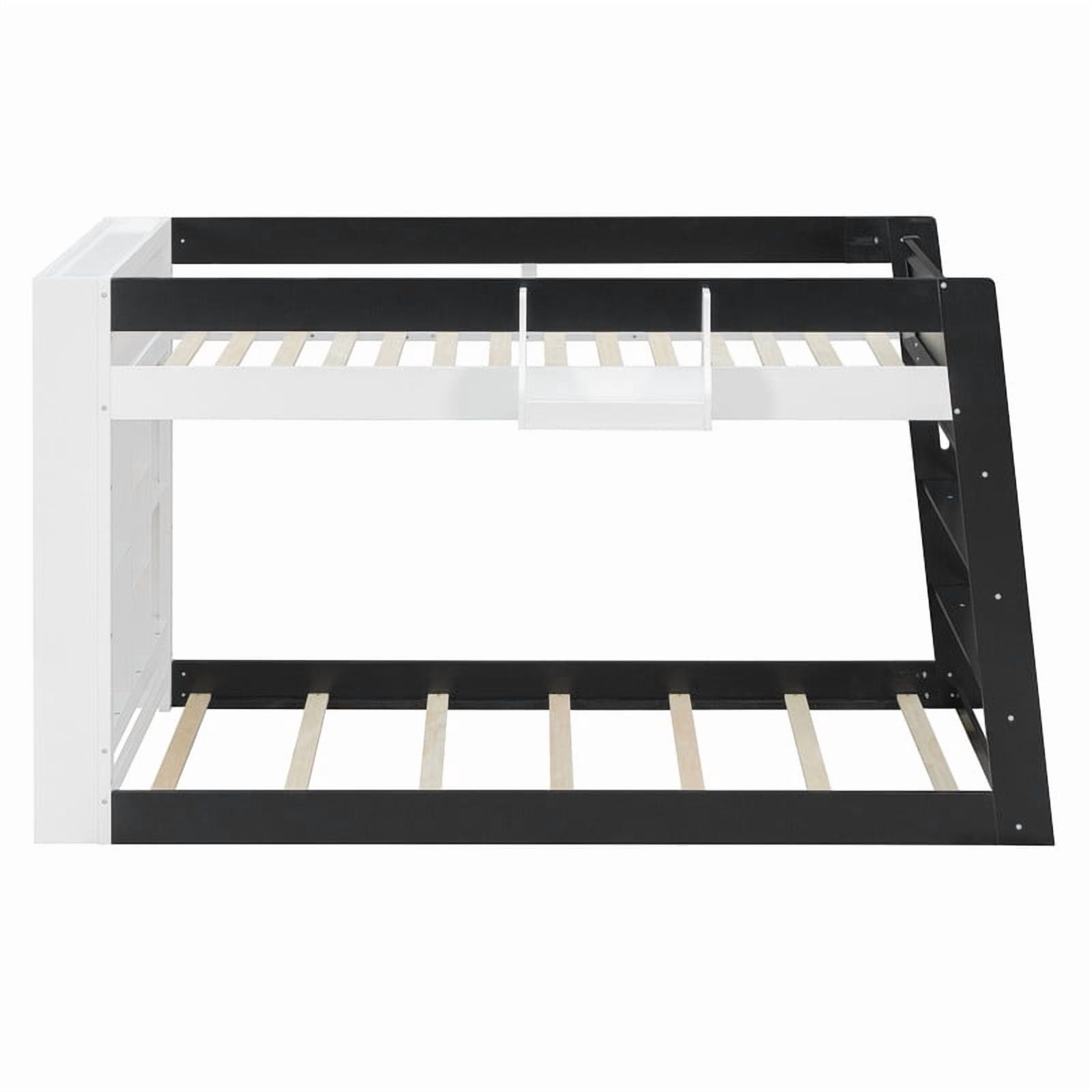 Twin-Over-Twin XL Kids/Teens Bunk Bed with Open Shelves & Guardrail, Accent Two-Tone Wood Storage Bed Frame with Bedside Rack