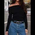 thumbnail image 4 of Suéter con Hombros Descubiertos para Mujer, Moda de Otoño, Lindas Blusas de Larga, Suéter de Punto Acanalado para Invierno. Negro L, 4 of 9