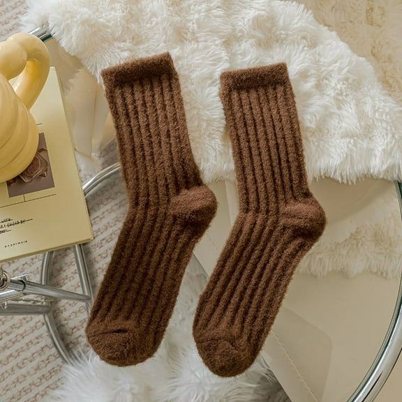 Nvzi Sleep Socks -5 pairs of Dark Brown warm cotton socks, one size fits all, comfortable thick winter home socks, ideal indoor slipper socks and winter home socks