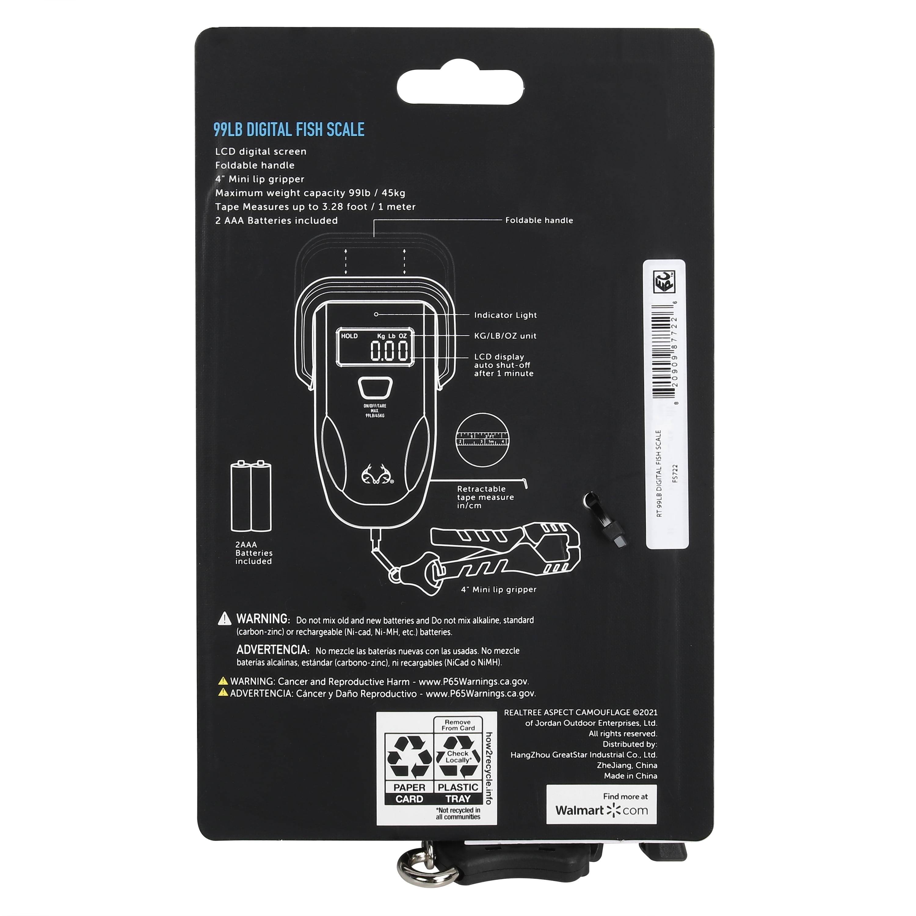 Realtree Fishing Digital Scale 99 lb. Capacity with Lip Gripper and LCD Display