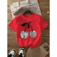 thumbnail image 2 of Silver Cherry Graphic Print T-Shirt Short Sleeve Crew Neck Casual Top for Summer & Spring Women' S Clothing, 2 of 8