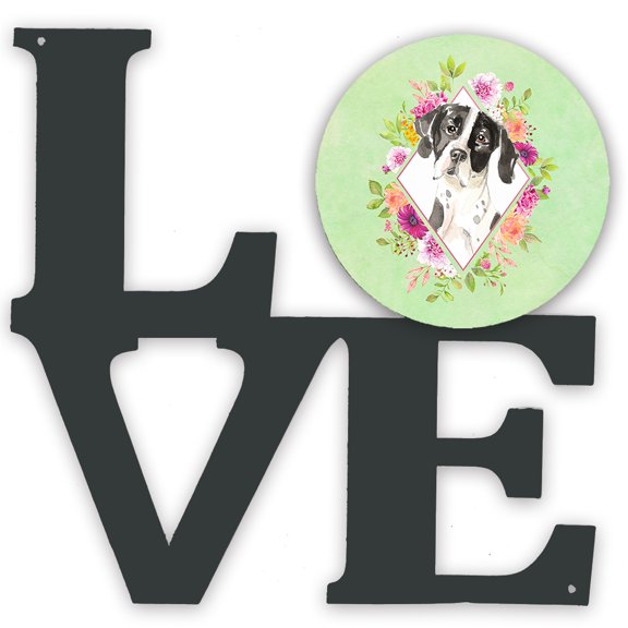 Carolines Treasures CK4399WALV English Pointer Green Flowers Metal Wall Artwork LOVE 12X12 multicolor