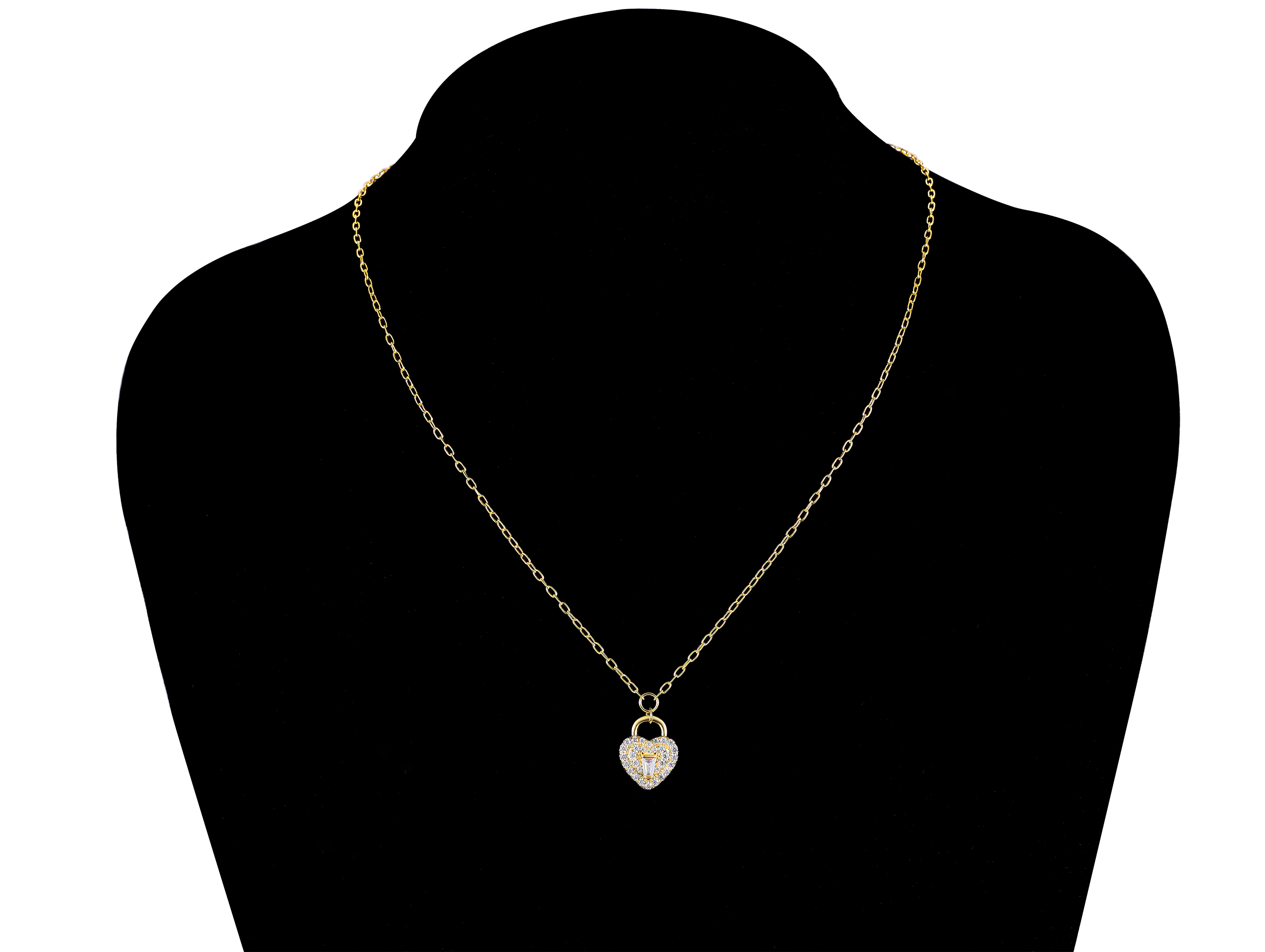 14KT Gold Flash Plated Heart Necklace with Simulated Diamonds Ladies Adult