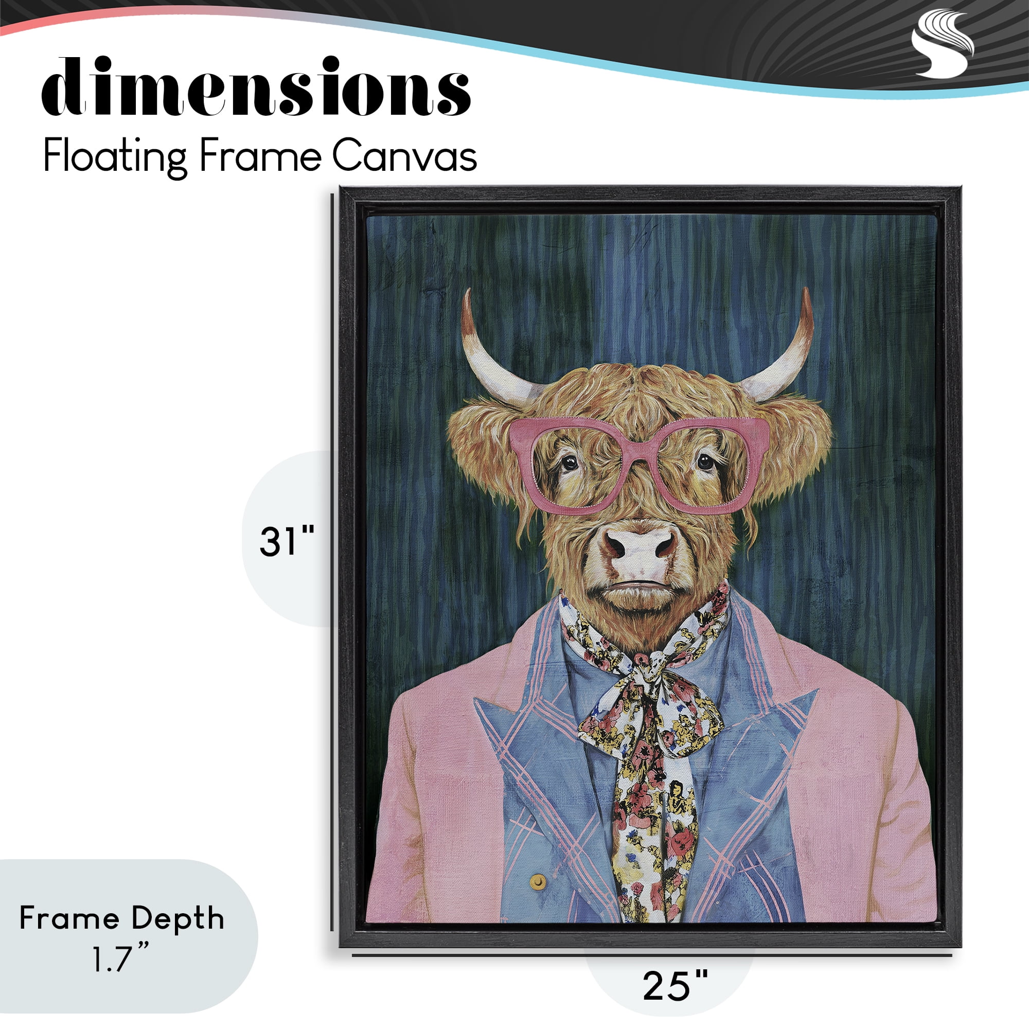 Stupell Industries Gentle Bull Portrait Black Framed Floater Canvas Wall Art, design by Svetlana Aleynikova