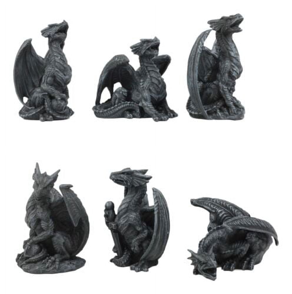 Ebros Six Faux Stone Gothic Mini Dragons Statue Set Myths Legends And Fantasy Action Dragon Figurine Collector Set