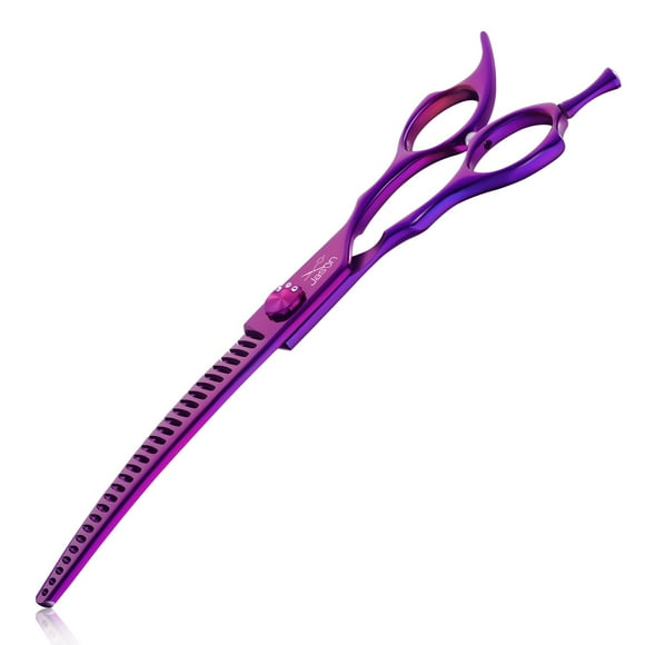 JASON Ciseaux à Chuncher Courbés 7 Pouces - Ciseaux Ergonomiques pour Animaux de Compagnie Ciseaux Courbés Violets 440C Ciseaux de Toilettage en Acier Inoxydable Ciseaux Professionnels pour Toiletteur (28 Dents, Incurvés)