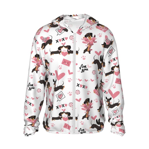 Fotbe Dachshund Dog Puppy Chaqueta con Protección Solar UPF 50+ para Hombre y Mujer, Camisa con Capucha y Bolsillos-Large