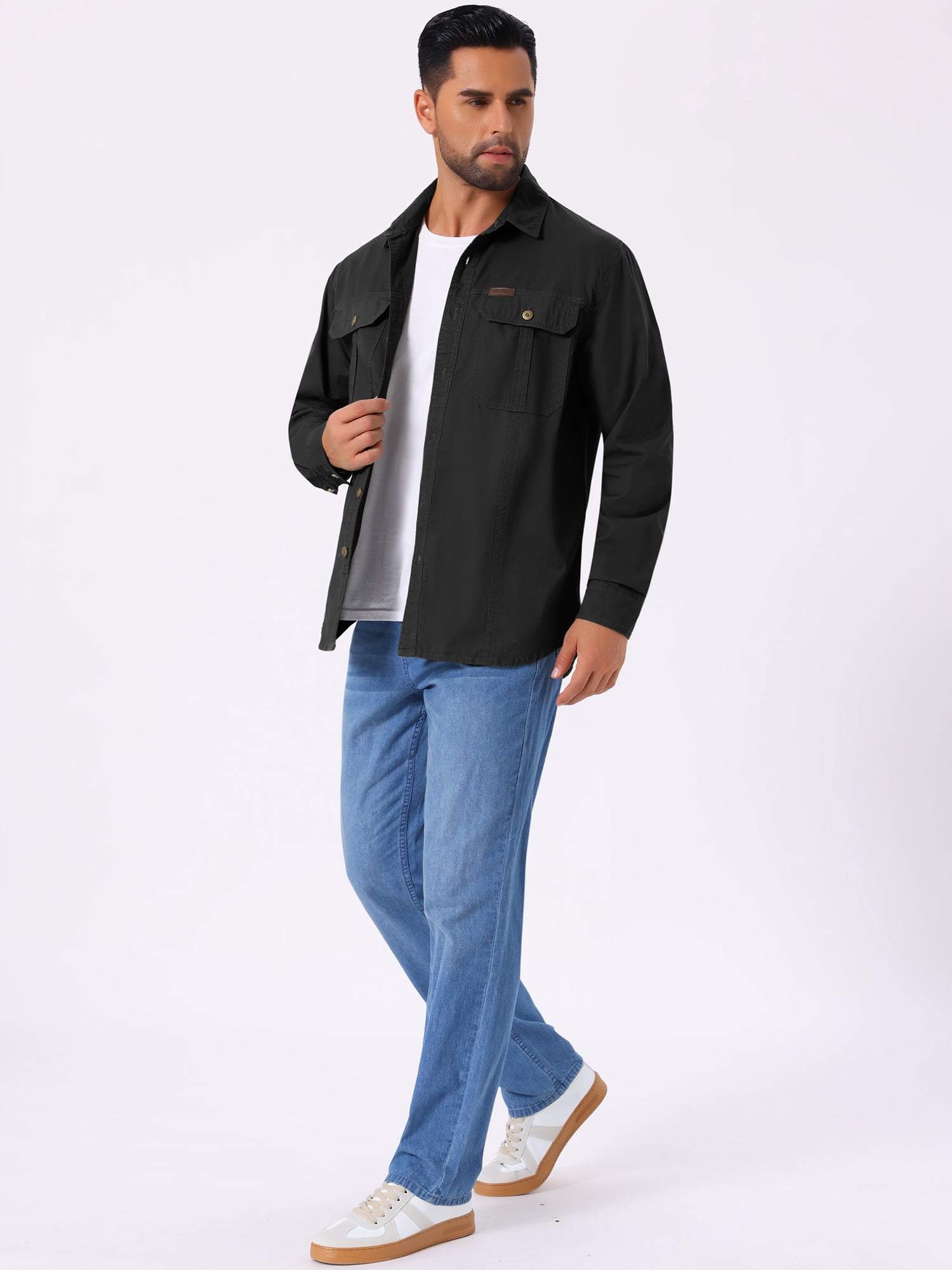 DARING DIVA Men's Casual Workwear Long Sleeve Button Down Hiking Shirts XL Black