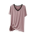 thumbnail image 2 of YHAJDS Womens Built in Bra Tops Solid Color Lace V Neck Short Sleeve Tee Sleepwear, 2 of 3