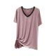 thumbnail image 2 of Pijama de manga corta para mujer, moda, talla grande, cuello en V, color liso, encaje, cuello en V, camiseta de manga corta, abrigo para casa, blusa de poliéster para mujer, 2 of 3