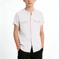 thumbnail image 2 of Bovxnpu Boys Short Sleeve Button Down Shirts School Uniform Dress Shirt Linen Like Crew Neck Shirt Casual Open Front Tees, 2 of 8