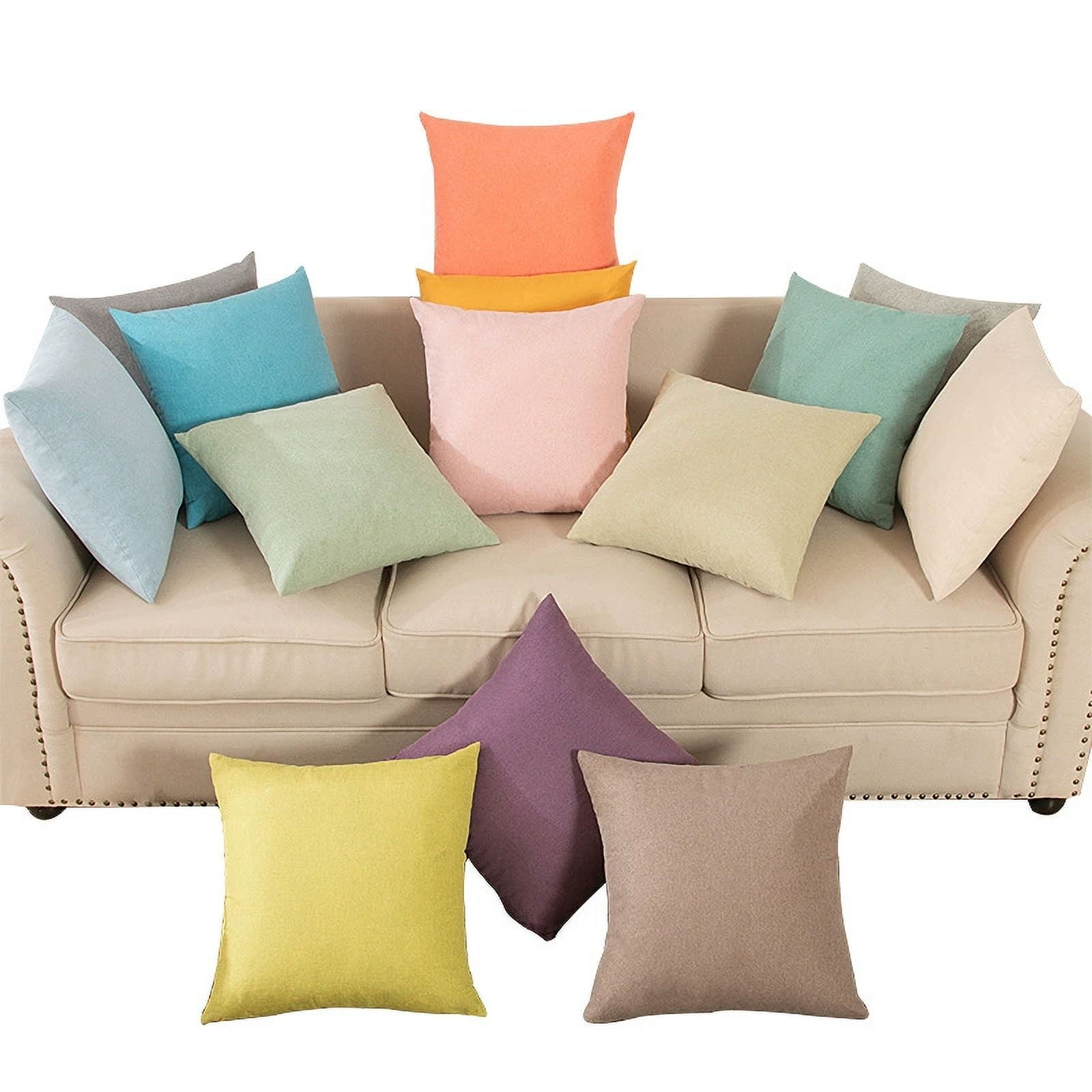Knubmt 2 Pcs Linen Throw Pillow Covers with Zipper, Decorative Pillows Case Square Cushion Covers for Sofa Couch Bed Living Room, 16x16 inch