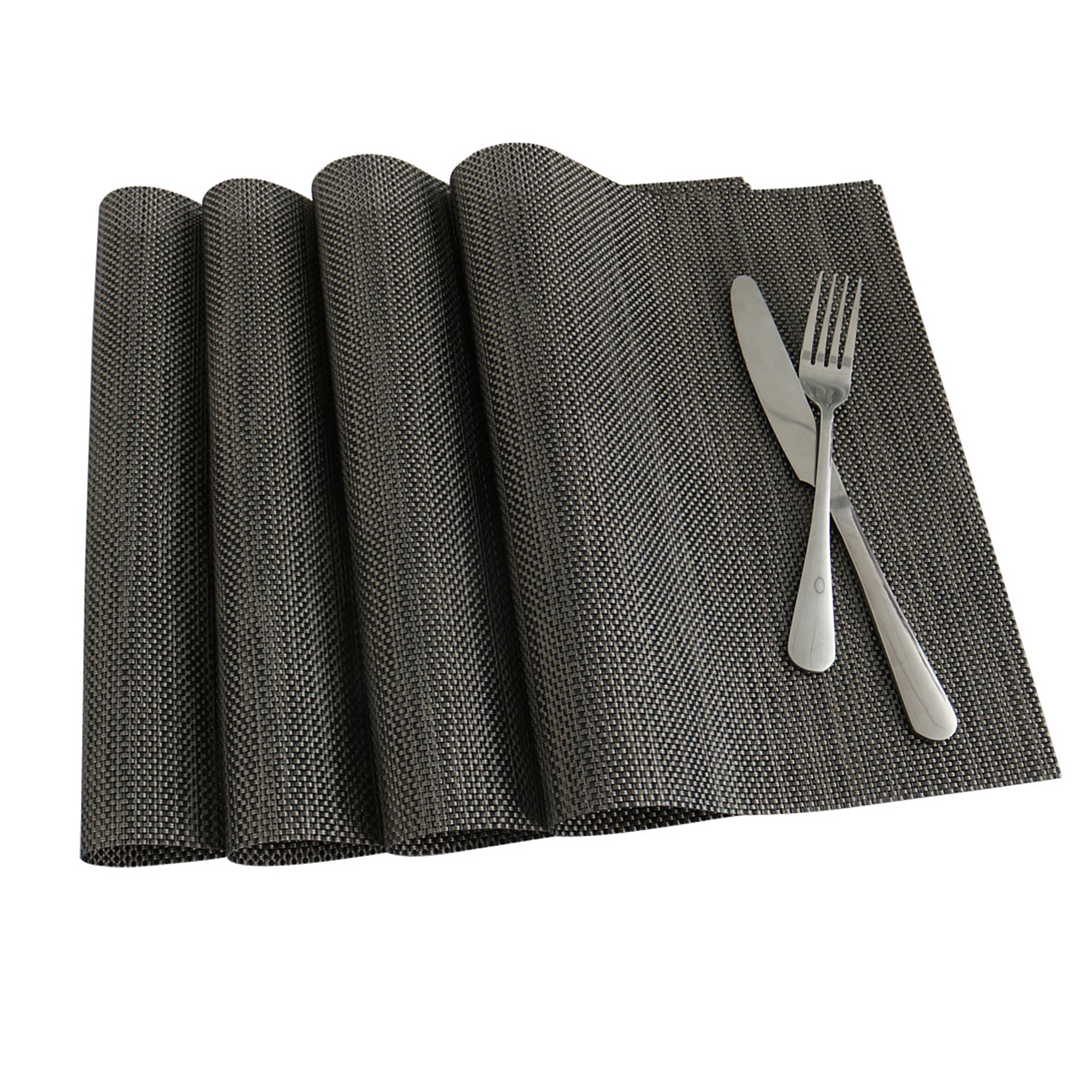 Heat Resistant Removable PVC Table Mats Woven Placemats Dark Gray 4pcs