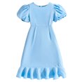 thumbnail image 1 of RXIRUCGD 2025 Vêtements d'Été pour Enfants Robe à Manches Courtes à Taille Cintrée Couleur Unie, 1 of 7