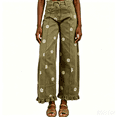 thumbnail image 2 of KLHDSF Womens Vintage Floral Printed Wide Leg Jeans Patchwork Distressed Loose Denim Trousers Green XL, 2 of 7
