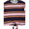 thumbnail image 2 of Womens Pink & Navy Blue Stripe Tie Front Long Sleeve T-Shirt Tee Shirt Top XL, 2 of 2