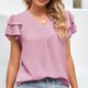 thumbnail image 2 of Blusa de manga con volantes Cuello en V Color puro Ajuste holgado Casual Mujer Top de manga corta para verano, 2 of 6