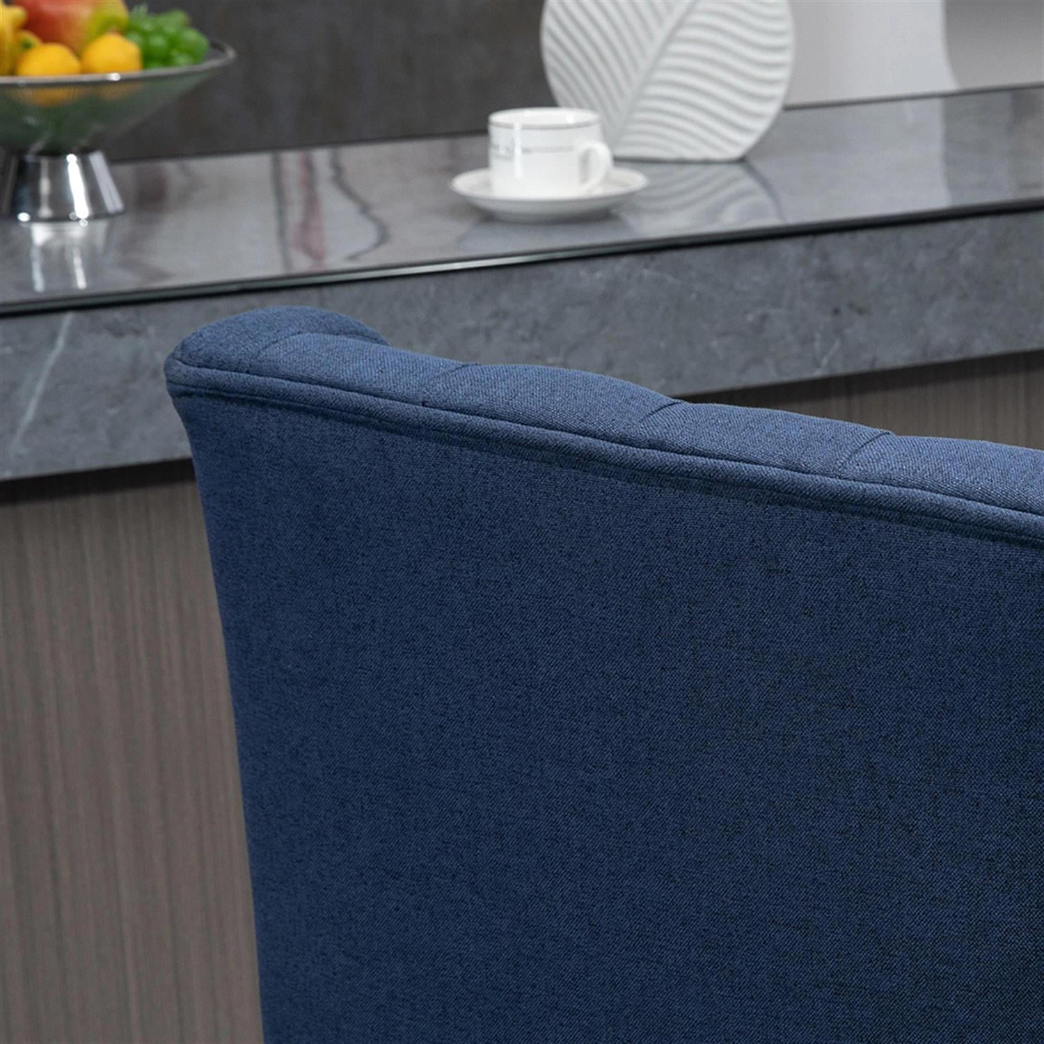 Demi Bonn 180 Degree Swivel Bar Stool Set of 2, Modern Cushioned Bar 30" Seat Height Stool with Button Tufted Back and Solid Wood Legs, Blue