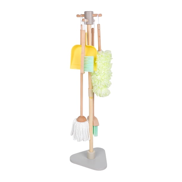 Juego de juguetes de limpieza para desmontables de madera, escoba, , , recogedor, cepillo y soporte para colgar, de limpieza,