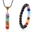 thumbnail image 1 of 1Set Energy Yoga Chakra Jewelry Set Natural Lava Rock Stretch Bracelet and Rectangle Natural Gemstone Inside Resin Pendant Necklace Mixed Color Inner Diameter: 2-3/8 inch(60mm) 17.79 inch(45.2cm), 1 of 7