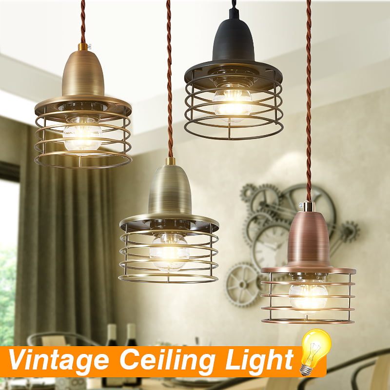 E27 Vintage Industrial Metal Cage Hanging Ceiling Lamp Pendant Light Fixture 